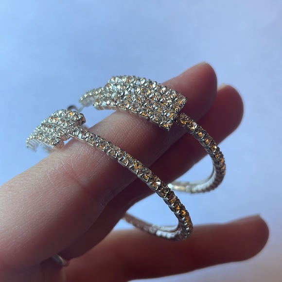 Studded Sparkly Hoop Earrings - Picture 2 of 6